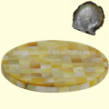 mother of pearl shell yellow round cup coaster